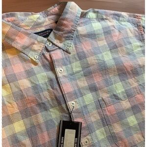 Roundtree & Yorke Men's Button Shirt Multicolor Check Seersucker 2XB Big Cotton